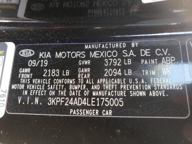 Photo 10 from auction – 2020 KIA FORTE FE with VIN 3KPF24AD4LE175005