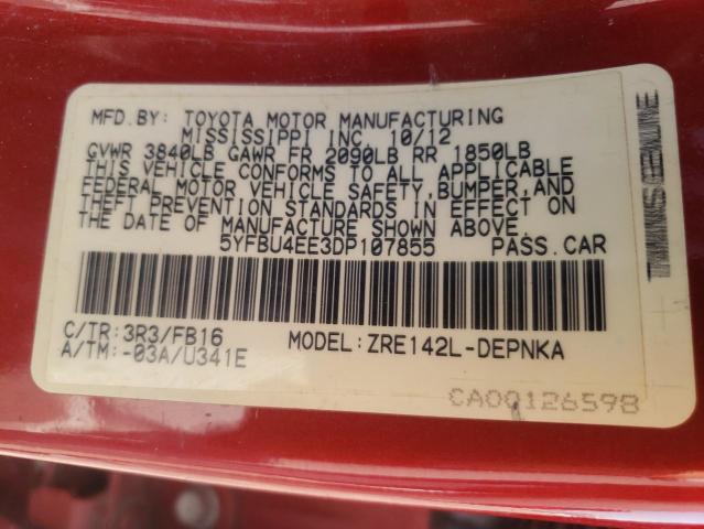 Photo 10 from auction – 2013 TOYOTA COROLLA BA with VIN 5YFBU4EE3DP107855