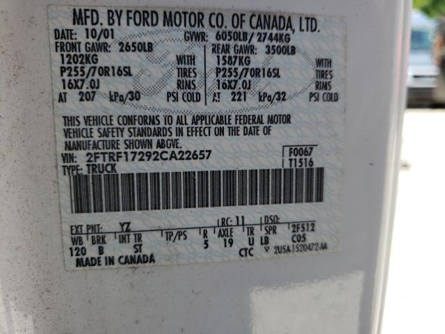 Photo 10 from auction – 2002 FORD F150 with VIN 2FTRF17292CA22657