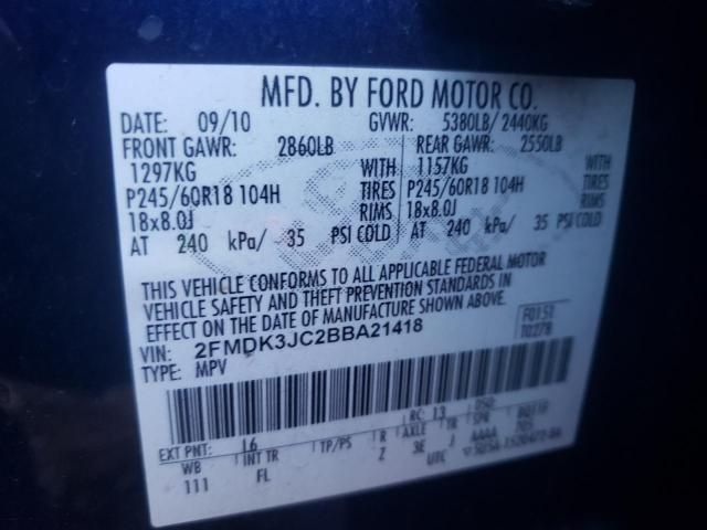 Photo 10 from auction – 2011 FORD EDGE SEL with VIN 2FMDK3JC2BBA21418