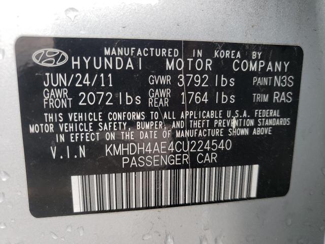 Photo 10 from auction – 2012 HYUNDAI ELANTRA GL with VIN KMHDH4AE4CU224540