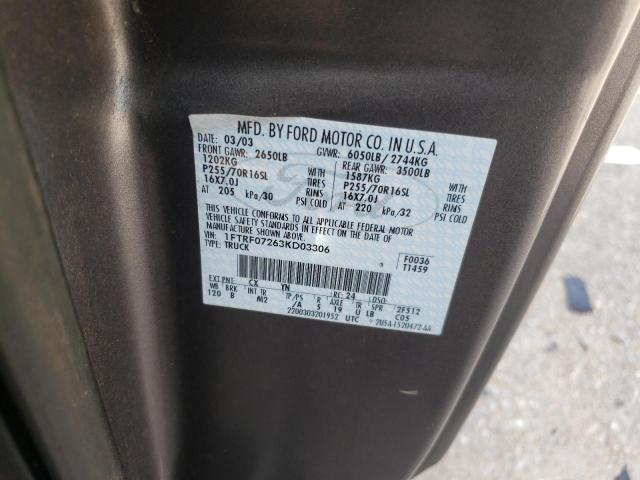 Photo 10 from auction – 2003 FORD F150 with VIN 1FTRF07263KD03306
