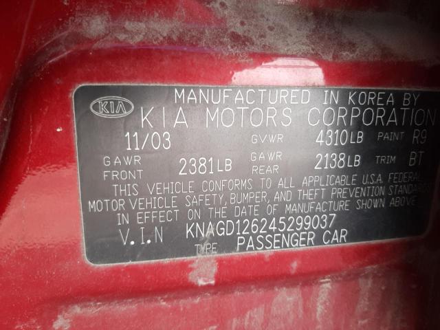 Photo 10 from auction – 2004 KIA OPTIMA LX with VIN KNAGD126245299037