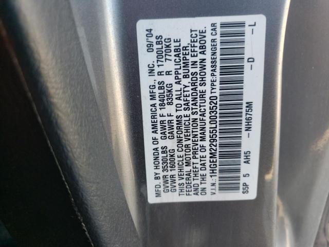 Photo 10 from auction – 2005 HONDA CIVIC EX with VIN 1HGEM22955L003520