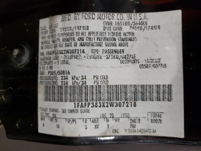 Photo 10 from auction – 2002 FORD FOCUS ZTS with VIN 1FAFP383X2W307218