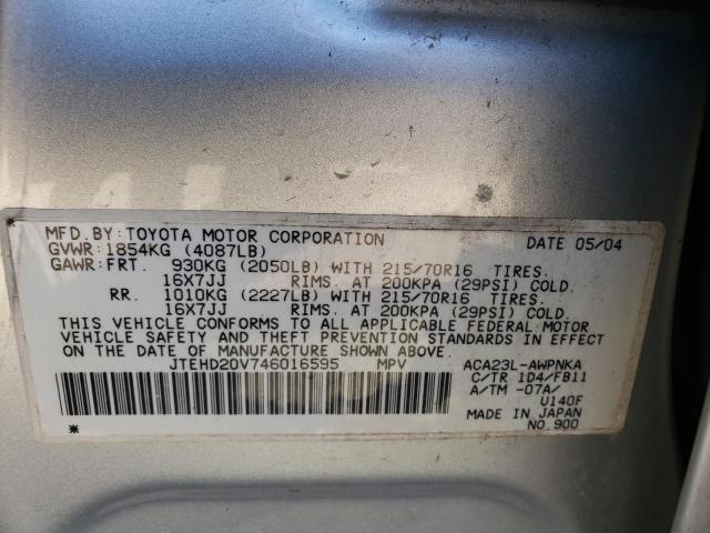 Photo 10 from auction – 2004 TOYOTA RAV4 with VIN JTEHD20V746016595