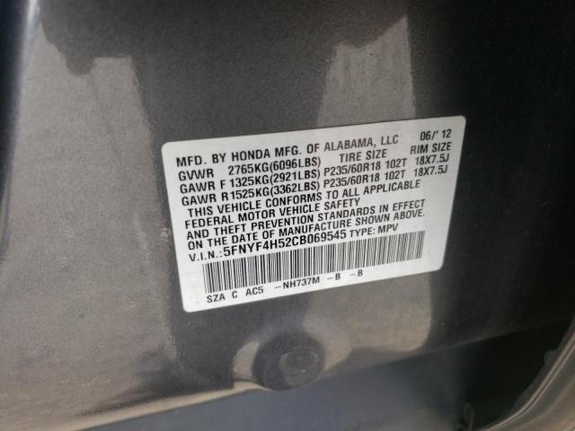 Photo 10 from auction – 2012 HONDA PILOT EXL with VIN 5FNYF4H52CB069545