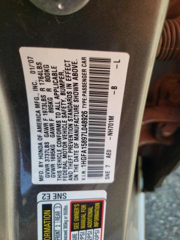 Photo 10 from auction – 2007 HONDA CIVIC EX with VIN 1HGFA15897L048926