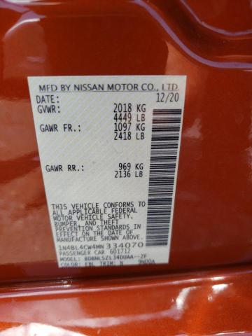Photo 10 from auction – 2021 NISSAN ALTIMA SR with VIN 1N4BL4CW4MN334070