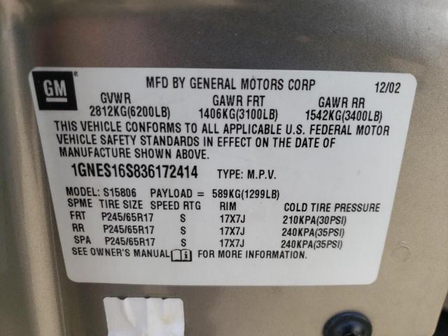 Photo 10 from auction – 2003 CHEVROLET TRAILBLAZE with VIN 1GNES16S836172414