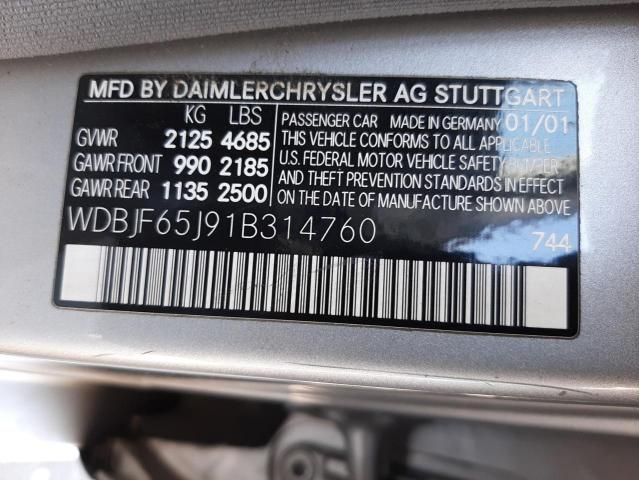 Photo 10 from auction – 2001 MERCEDES-BENZ E 320 with VIN WDBJF65J91B314760