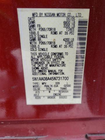 Photo 10 from auction – 2005 NISSAN ARMADA SE with VIN 5N1AA08A45N731700