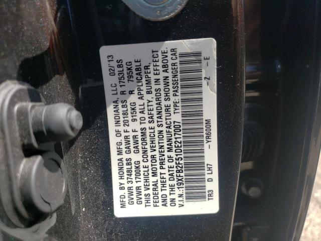 Photo 10 from auction – 2013 HONDA CIVIC LX with VIN 19XFB2F51DE217007