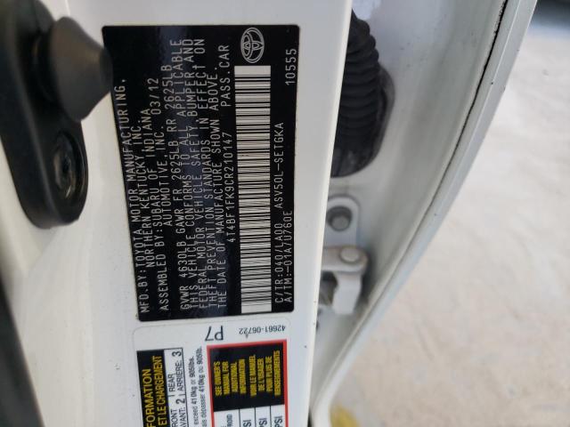 Photo 10 from auction – 2012 TOYOTA CAMRY BASE with VIN 4T4BF1FK9CR210147
