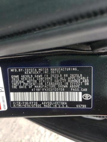 Photo 10 from auction – 2012 TOYOTA CAMRY BASE with VIN 4T1BF1FKXCU120158