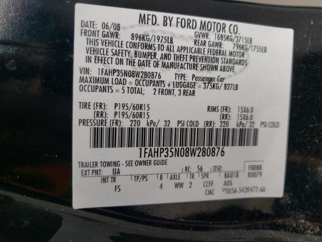 Photo 10 from auction – 2008 FORD FOCUS SE with VIN 1FAHP35N08W280876