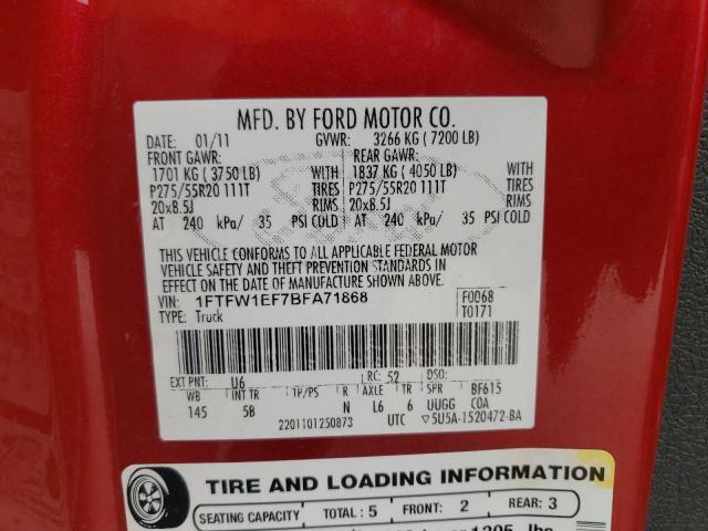 Photo 10 from auction – 2011 FORD F150 SUPER with VIN 1FTFW1EF7BFA71868
