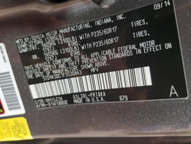 Photo 10 from auction – 2015 TOYOTA SIENNA XLE with VIN 5TDYK3DC1FS530843