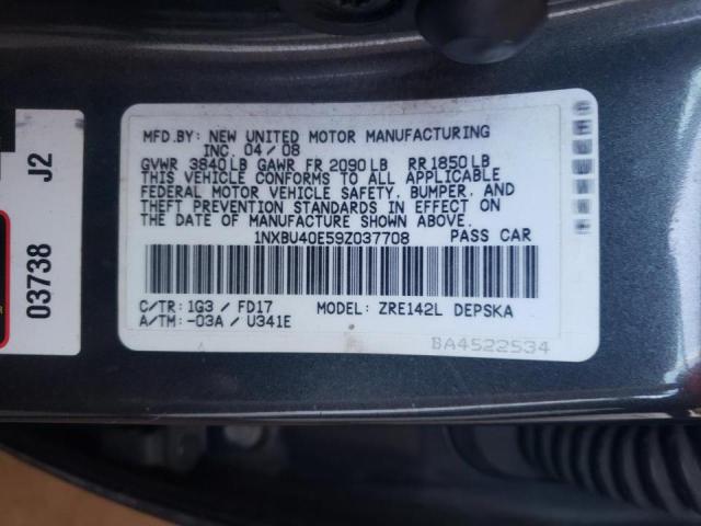 Photo 10 from auction – 2009 TOYOTA COROLLA with VIN 1NXBU40E59Z037708
