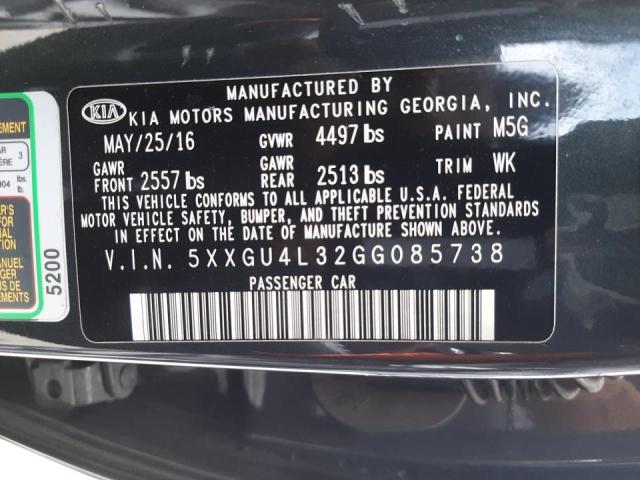 Photo 10 from auction – 2016 KIA OPTIMA EX with VIN 5XXGU4L32GG085738