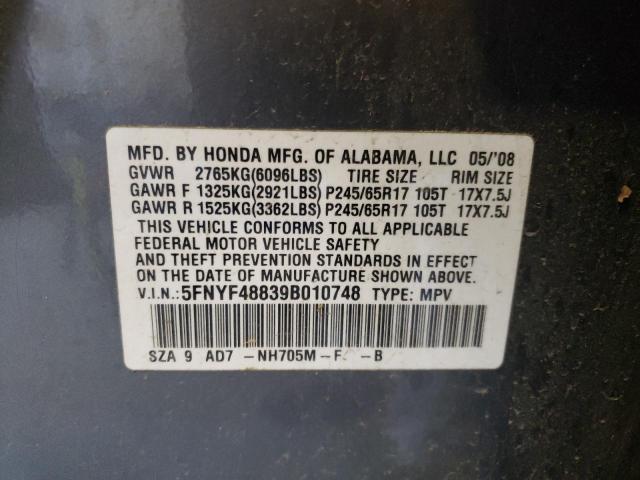 Photo 10 from auction – 2009 HONDA PILOT TOUR with VIN 5FNYF48839B010748