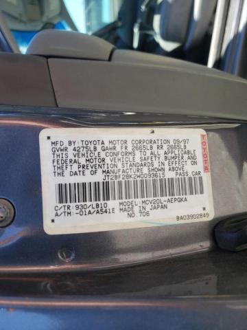 Photo 10 from auction – 1998 TOYOTA CAMRY LE with VIN JT2BF28K2W0093615