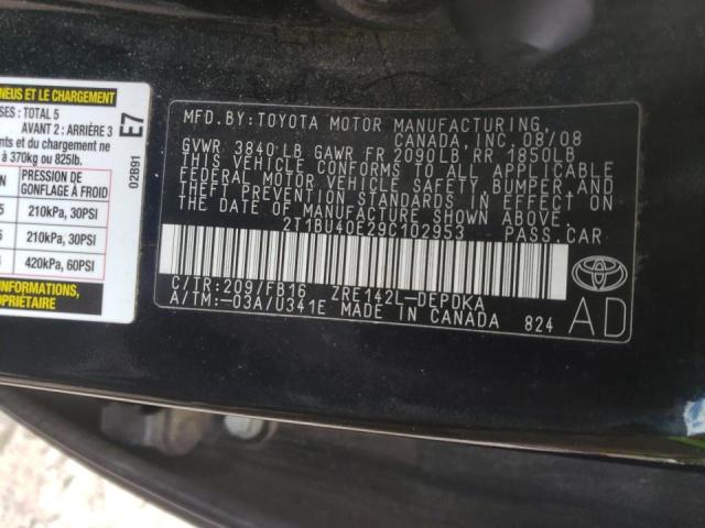 Photo 10 from auction – 2009 TOYOTA COROLLA BA with VIN 2T1BU40E29C102953
