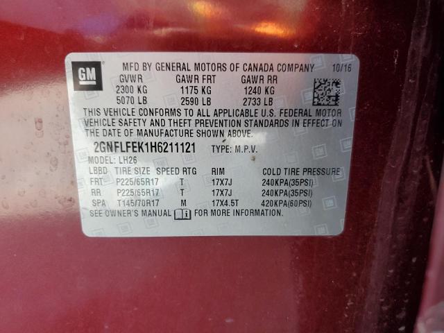 Photo 10 from auction – 2017 CHEVROLET EQUINOX LT with VIN 2GNFLFEK1H6211121