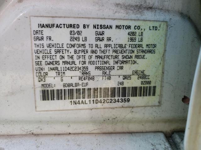 Photo 10 from auction – 2002 NISSAN ALTIMA BAS with VIN 1N4AL11D42C234359