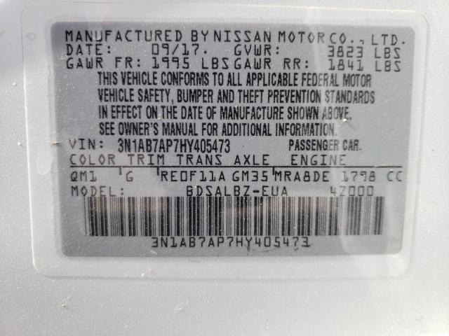 Photo 10 from auction – 2017 NISSAN SENTRA S with VIN 3N1AB7AP7HY405473