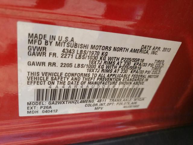 Photo 10 from auction – 2013 MITSUBISHI OUTLANDER with VIN 4A4AR4AU5DE019292