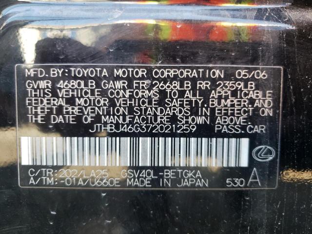 Photo 10 from auction – 2007 LEXUS ES 350 with VIN JTHBJ46G372021259