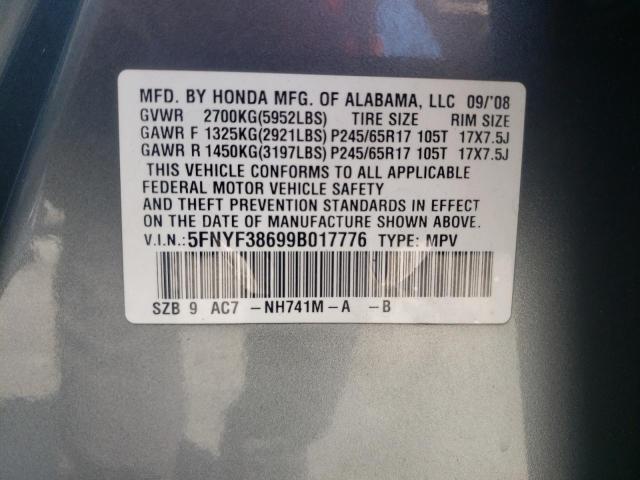 Photo 10 from auction – 2009 HONDA PILOT EXL with VIN 5FNYF38699B017776