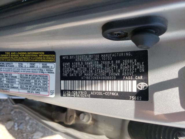 Photo 10 from auction – 2004 TOYOTA CAMRY LE with VIN 4T1BE32K64U808809