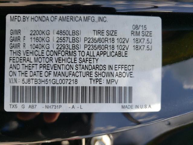 Photo 10 from auction – 2016 ACURA RDX TECHNO with VIN 5J8TB3H51GL007218
