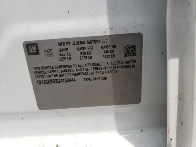 Photo 10 from auction – 2016 CHEVROLET SONIC LT with VIN 1G1JC6SG2G4133444
