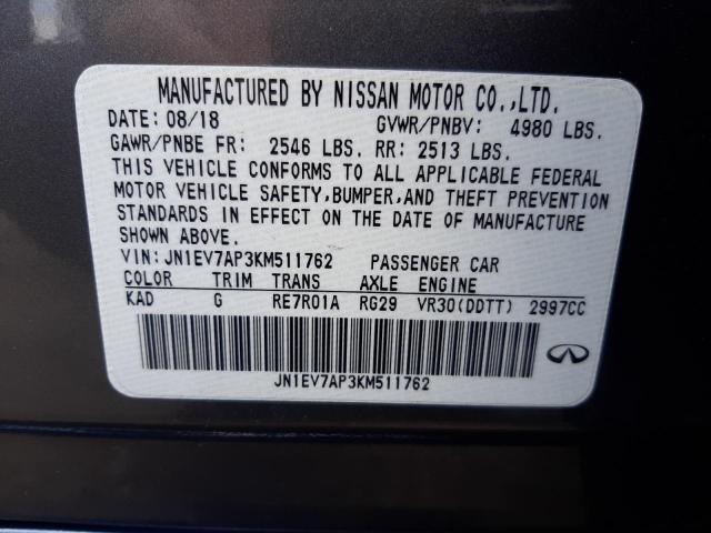 Photo 10 from auction – 2019 INFINITI Q50 LUXE with VIN JN1EV7AP3KM511762