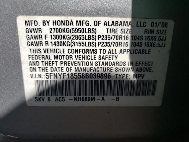 Photo 10 from auction – 2008 HONDA PILOT EXL with VIN 5FNYF18558B039896