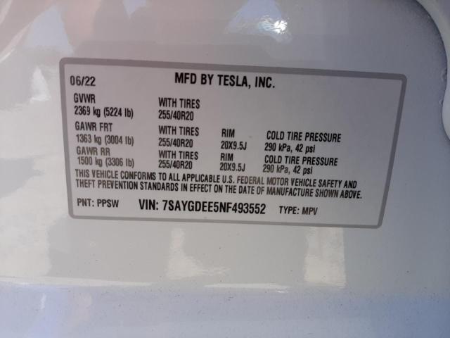 Photo 10 from auction – 2022 TESLA MODEL Y with VIN 7SAYGDEE5NF493552