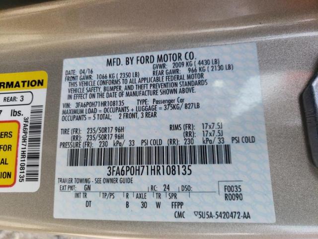 Photo 10 from auction – 2017 FORD FUSION SE with VIN 3FA6P0H71HR108135