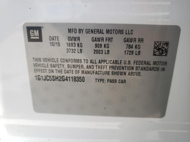 Photo 10 from auction – 2016 CHEVROLET SONIC LT with VIN 1G1JC5SH2G4118350
