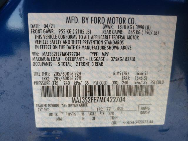 Photo 10 from auction – 2021 FORD ECOSPORT S with VIN MAJ3S2FE7MC422704