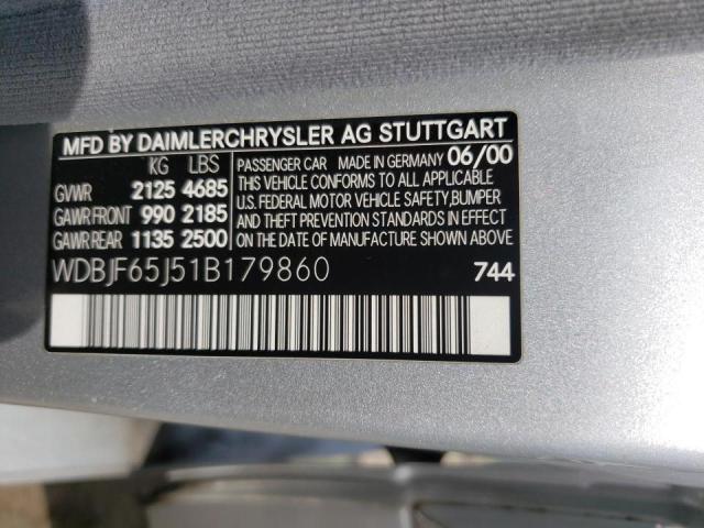 Photo 10 from auction – 2001 MERCEDES-BENZ E 320 with VIN WDBJF65J51B179860