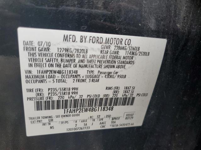 Photo 10 from auction – 2011 FORD TAURUS with VIN 1FAHP2EW4BG118348