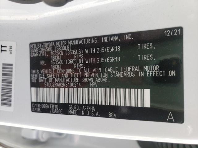 Photo 10 from auction – 2022 TOYOTA HIGHLANDER with VIN 5TDCZRAH2NS100214
