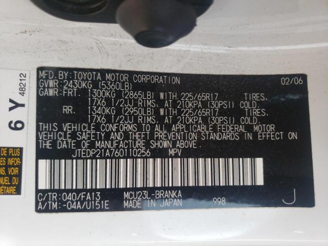 Photo 10 from auction – 2006 TOYOTA HIGHLANDER with VIN JTEDP21A760110256