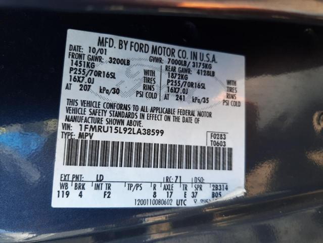 Photo 10 from auction – 2002 FORD EXPEDITION with VIN 1FMRU15L92LA38599