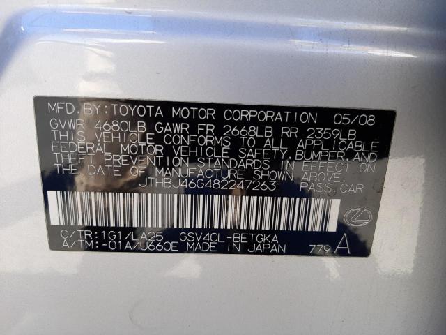 Photo 10 from auction – 2008 LEXUS ES 350 with VIN JTHBJ46G482247263