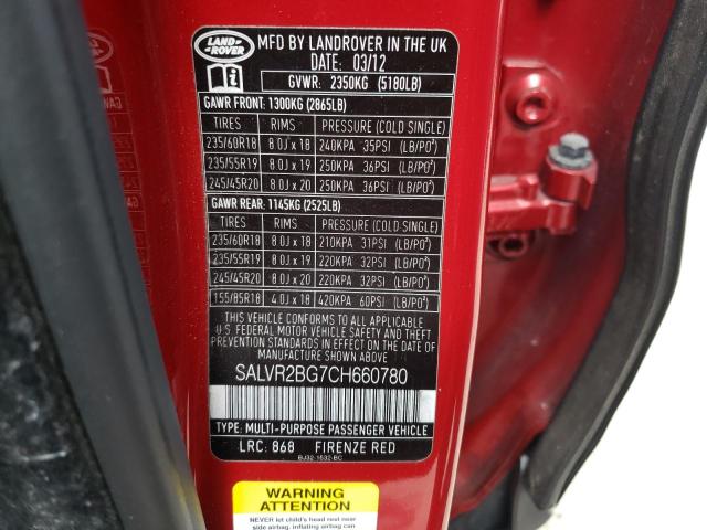 Photo 10 from auction – 2012 LAND ROVER RANGE ROVE with VIN SALVR2BG7CH660780