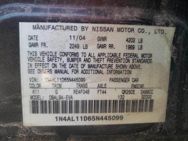 Photo 10 from auction – 2005 NISSAN ALTIMA S with VIN 1N4AL11D65N445099